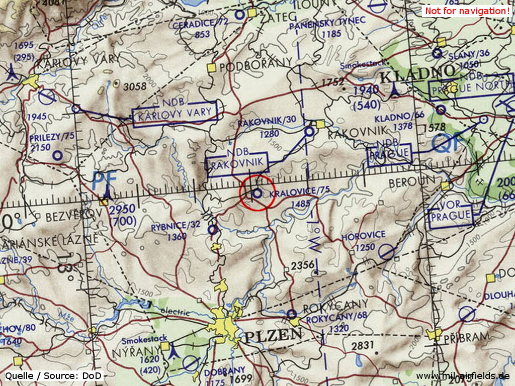 Flugplatz Kralovice auf einer Karte 1972