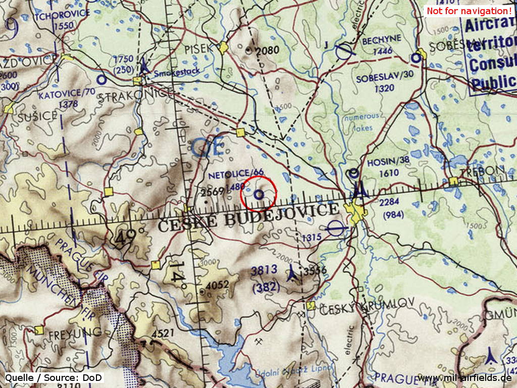 Flugplatz Netolice auf einer Karte 1972