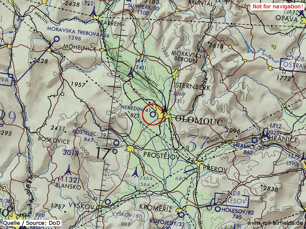 Olomouc Airfield on a map 1973