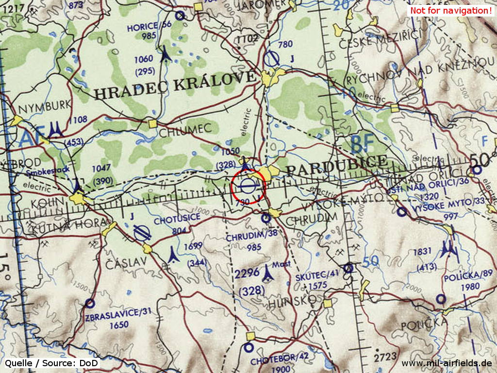 Pardubice Air Base on a map 1973