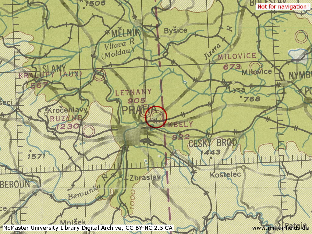 Flugplatz Prag-Gbell auf einer Karte 1944