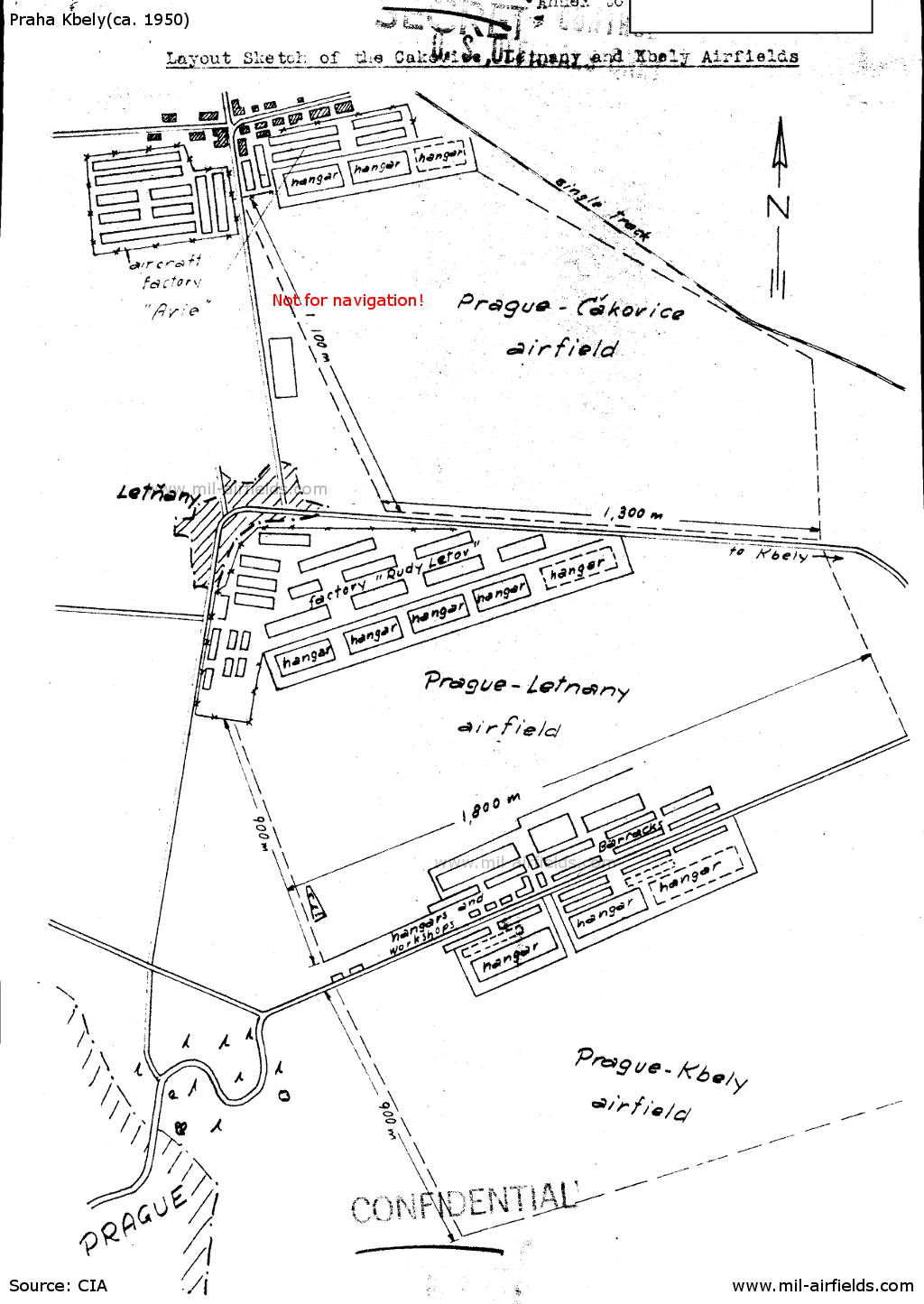 Sketch of the three adjoining airfields Praha Čakovice, Letňany and Kbely