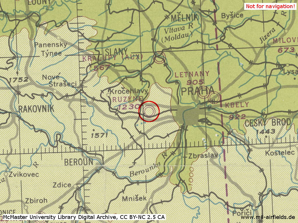 Praha Ruzyně Airport, Czech Republic, on a map 1944