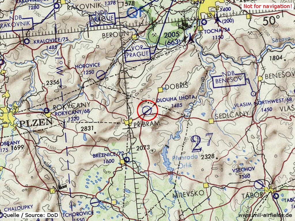 Přibram Airfield, Czech Republic, on a map 1973