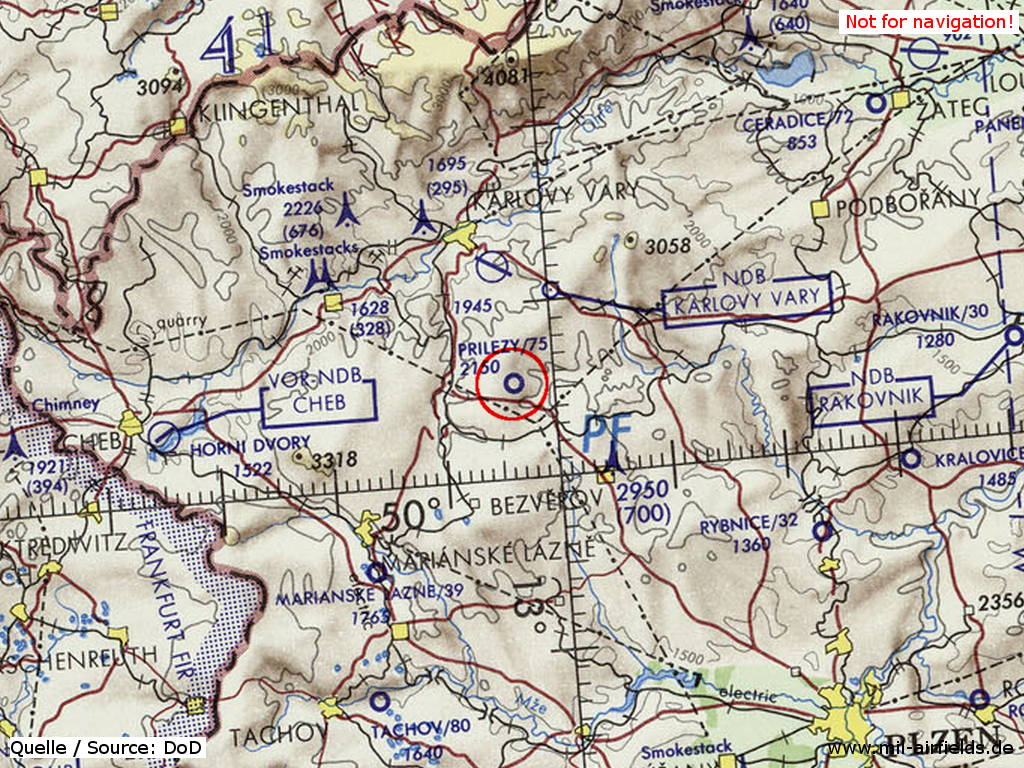 Flugplatz Přílezy, Tschechien, auf einer Karte 1972