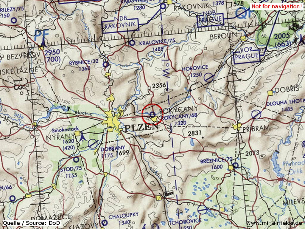 Rokycany Airfield on a map 1972