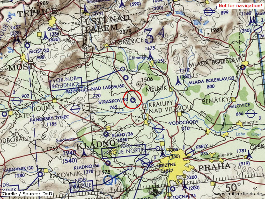 Sazená Airfield, Czechia, on a map 1972