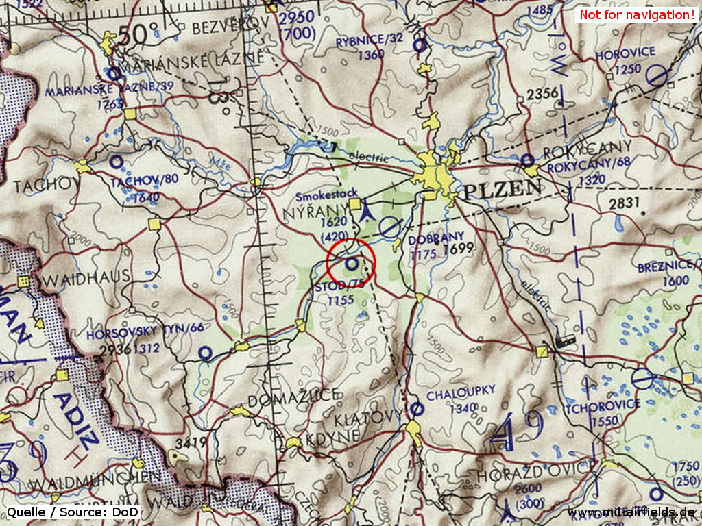 Stod Airfield on a map 1972