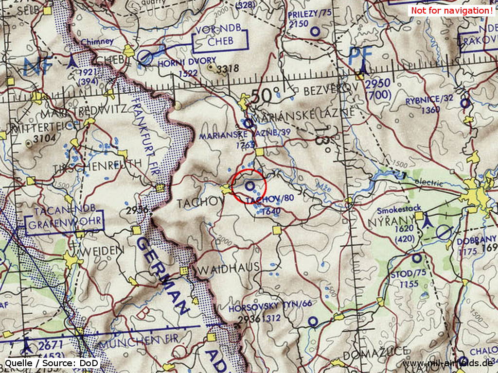Tachov Airfield on a map 1972