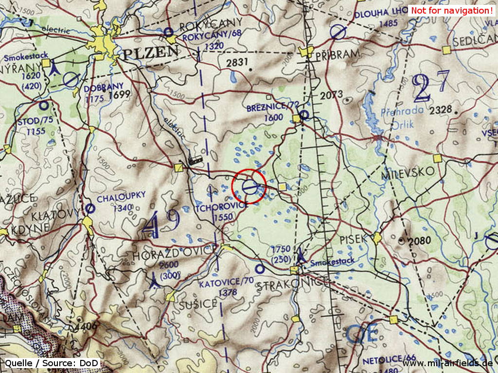 Flugplatz Tchořovice auf einer Karte 1972