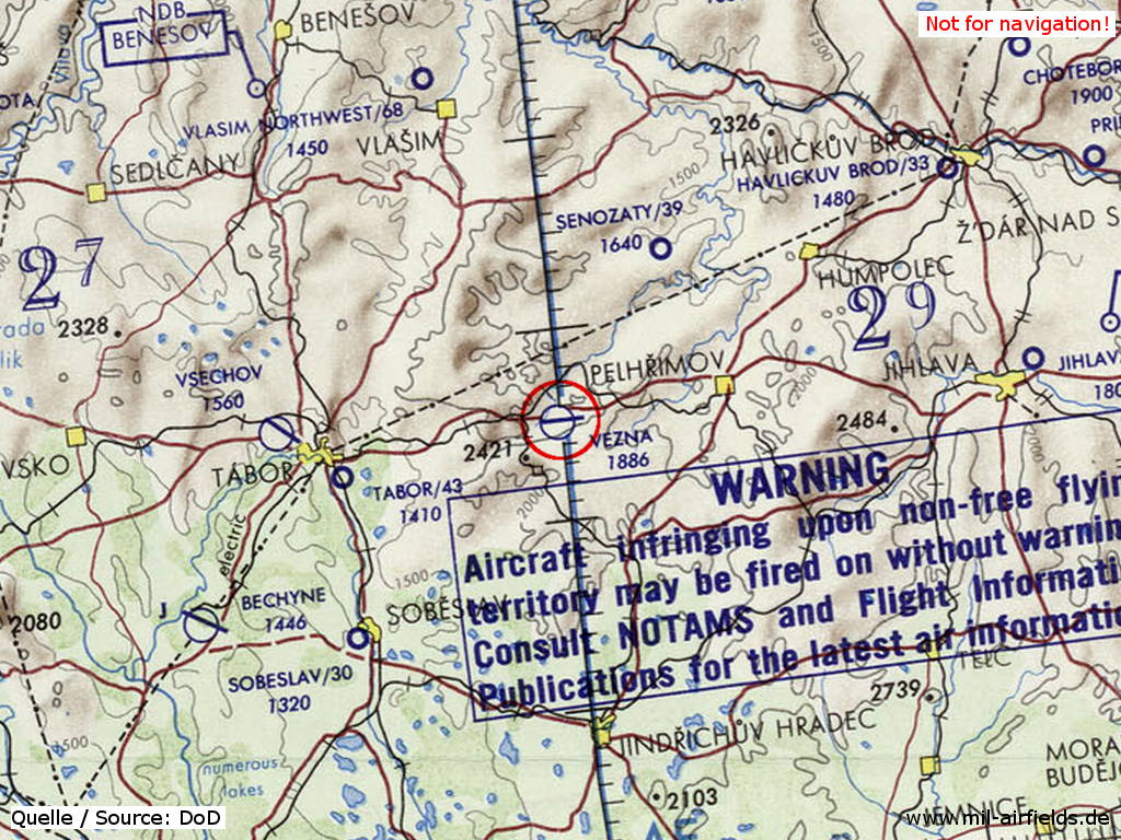 Věžná Airfield on a map 1973