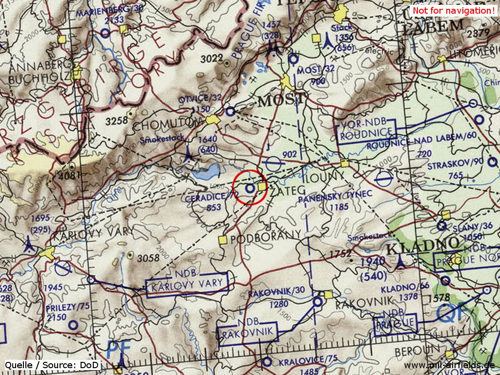 Žatec Macerka Airfield on a map 1973