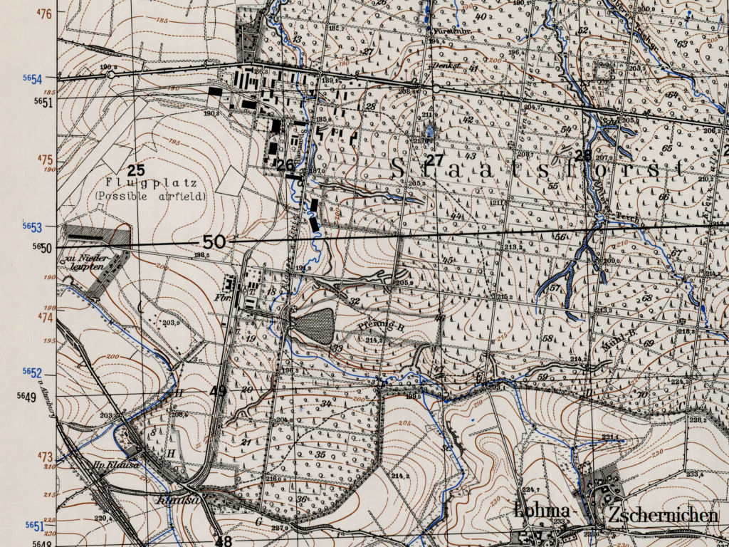 The Altenburg Nobitz airfield on a map 1952