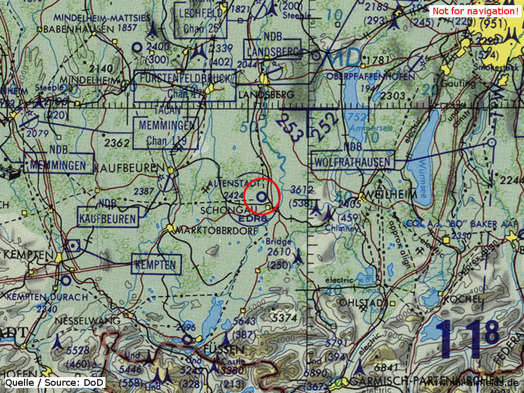 Flugplatz Altenstadt auf einer US-Karte 1981