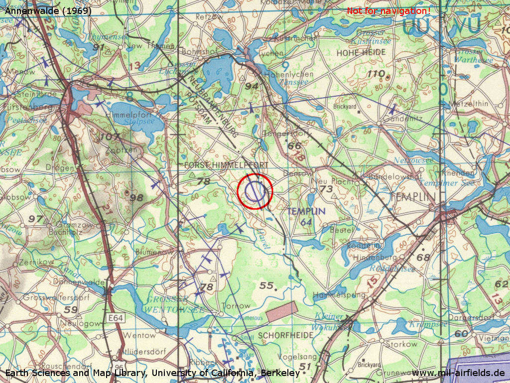 Annenwalde Airfield on a map from 1969