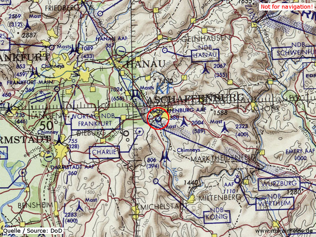 Aschaffenburg Army Airfield (AAF) on a map 1972