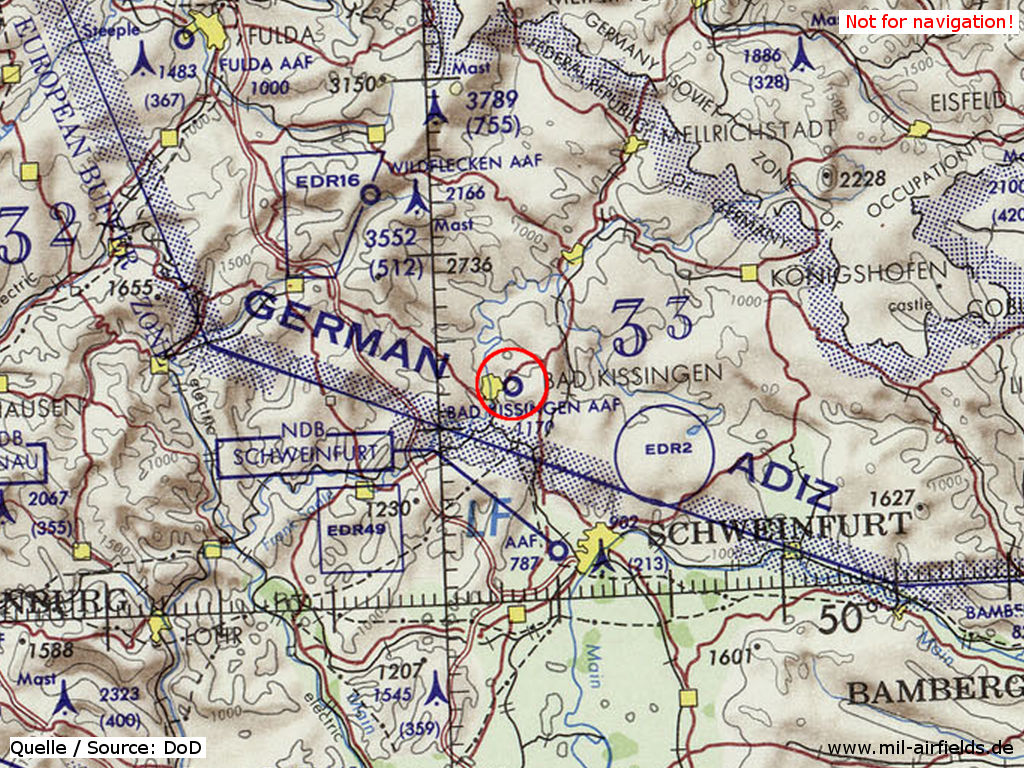 Bad Kissingen Army Airfield (AAF) auf einer US-Karte 1972