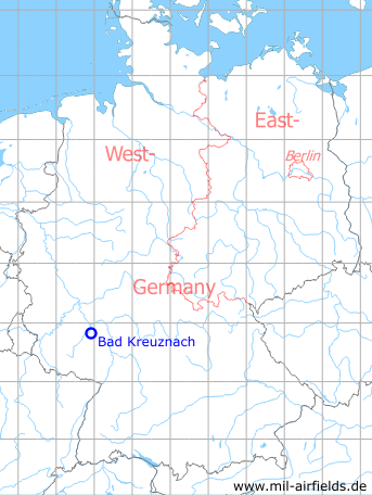 Map with location of Bad Kreuznach Army Airfield AAF, Germany