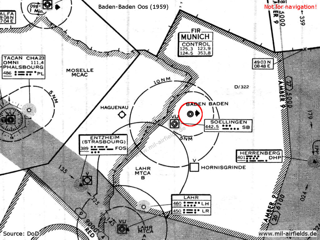 Baden-Baden Oos military airfield on a map from 1959