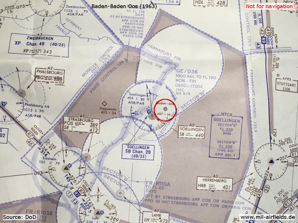 Map with Baden-Baden Oos airfield 1963