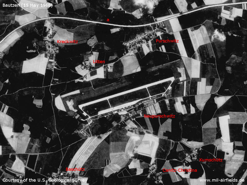 Bautzen, Litten, Purschwitz, Germany, on a US satellite image 1968