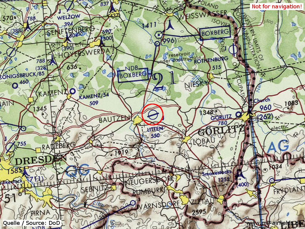 Bautzen Air Base on a map 1972
