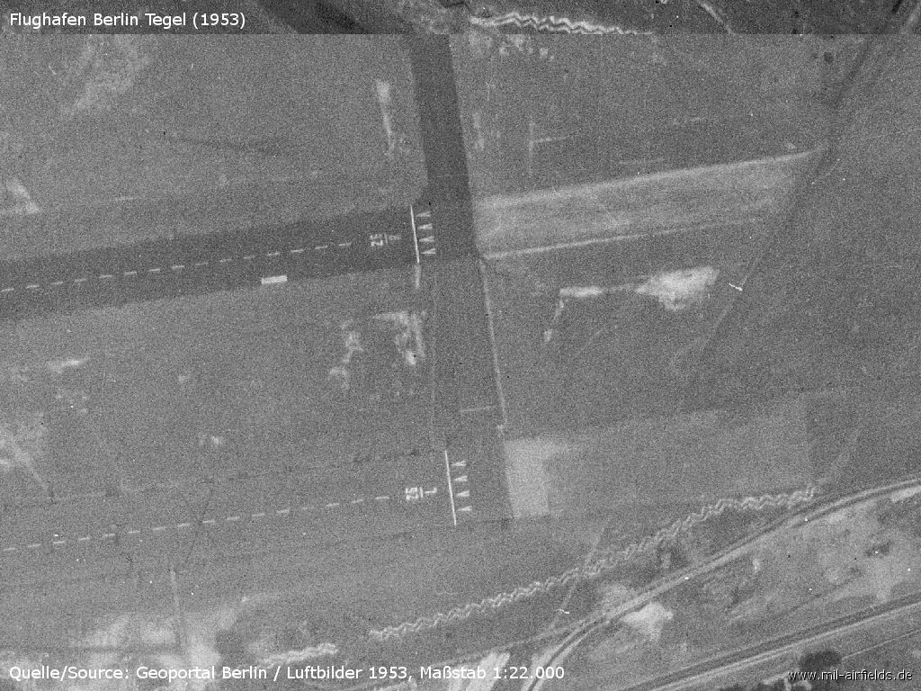 Aerial picture of Berlin Tegel airport with runways east in 1953