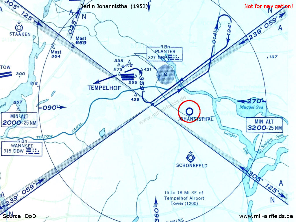 Johannisthal und andere Berliner Flugplätze auf einer Karte aus dem Jahr 1952