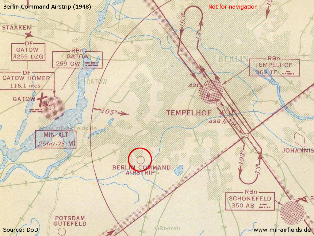 Berlin Command Airstrip, Germany, on a map from the times of the Berlin Airlift from September 1948