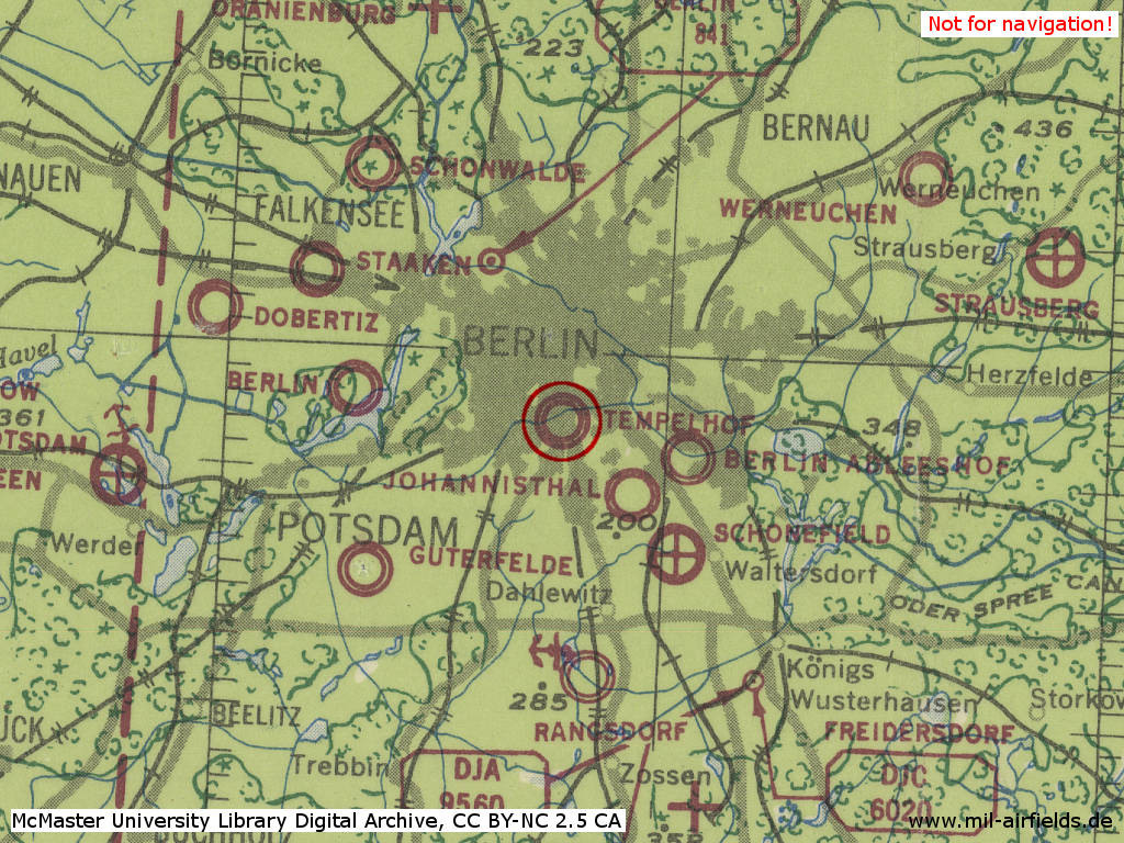 Berlin Tempelhof Airport in World War II on a US map from 1943
