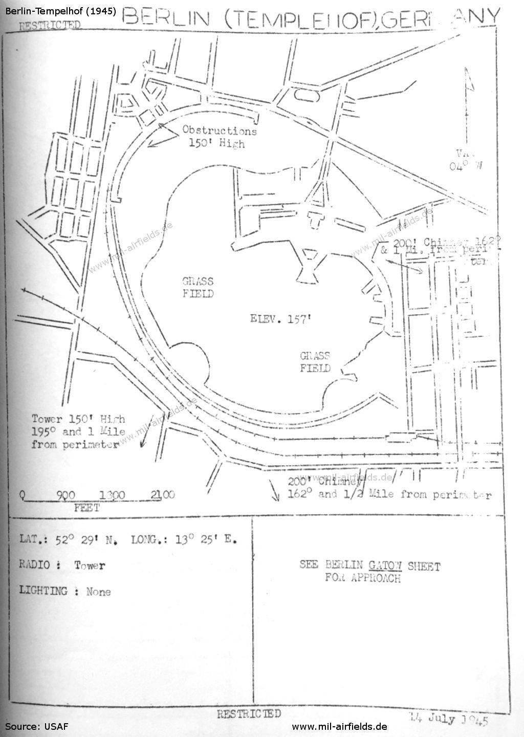 Tempelhof Airport on a US map at the end of the war in July 1945