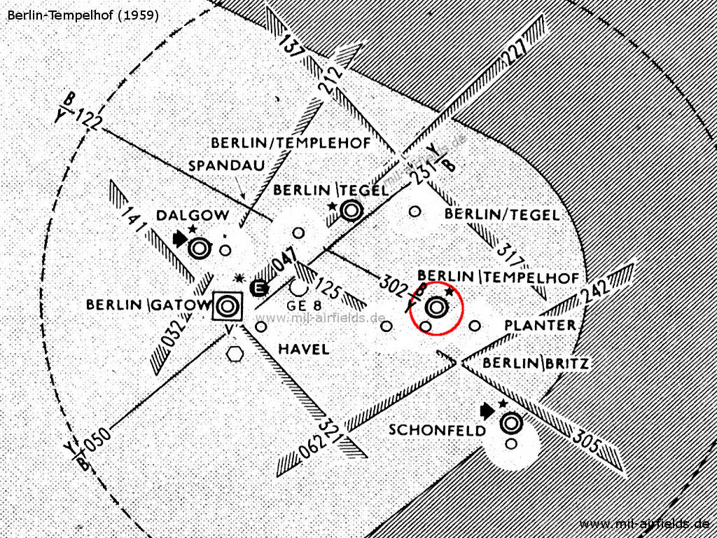 Karte des Luftraums um Berlin im Jahr 1956