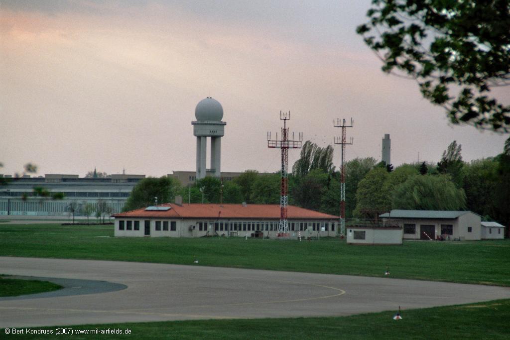 Radar tower and buildings