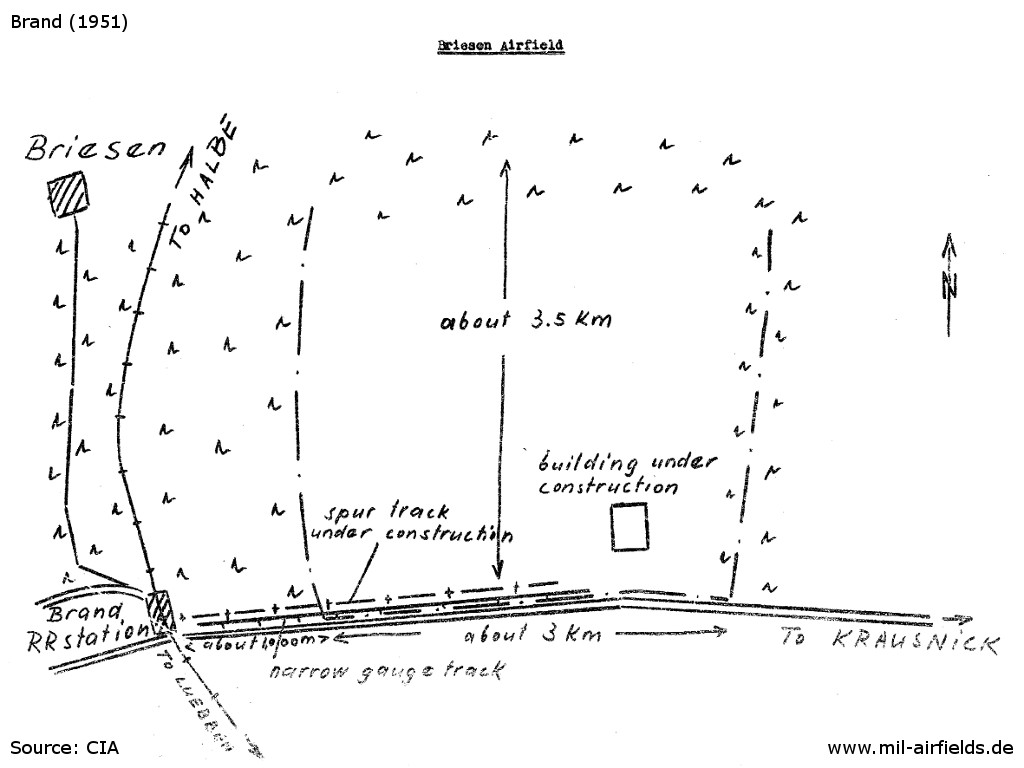 Skizze Flugplatz Briesen bei Beginn der Ausbau-Arbeiten