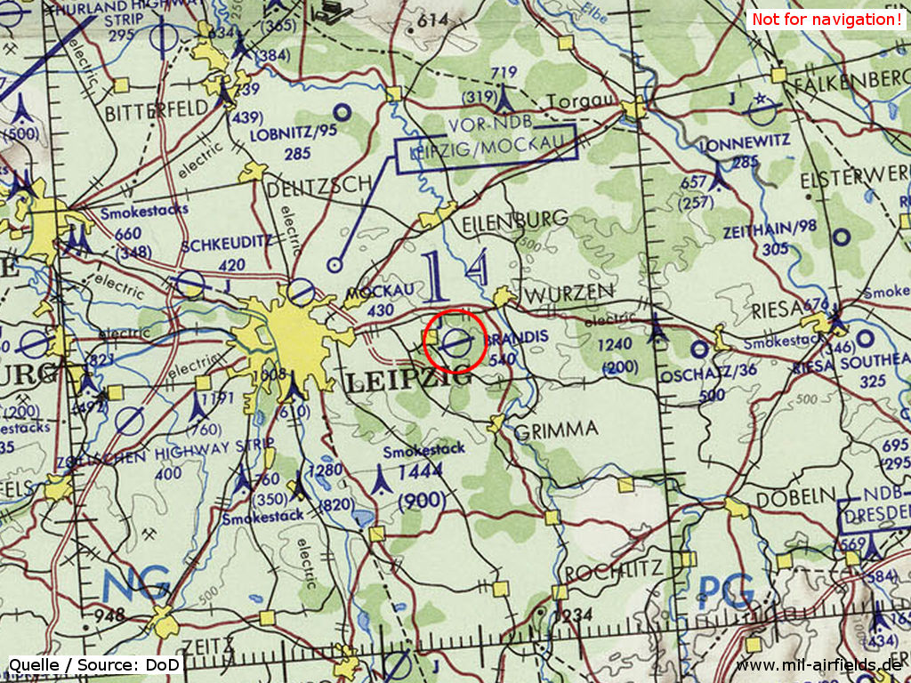Brandis Soviet Air Base, Germany, on a map 1972