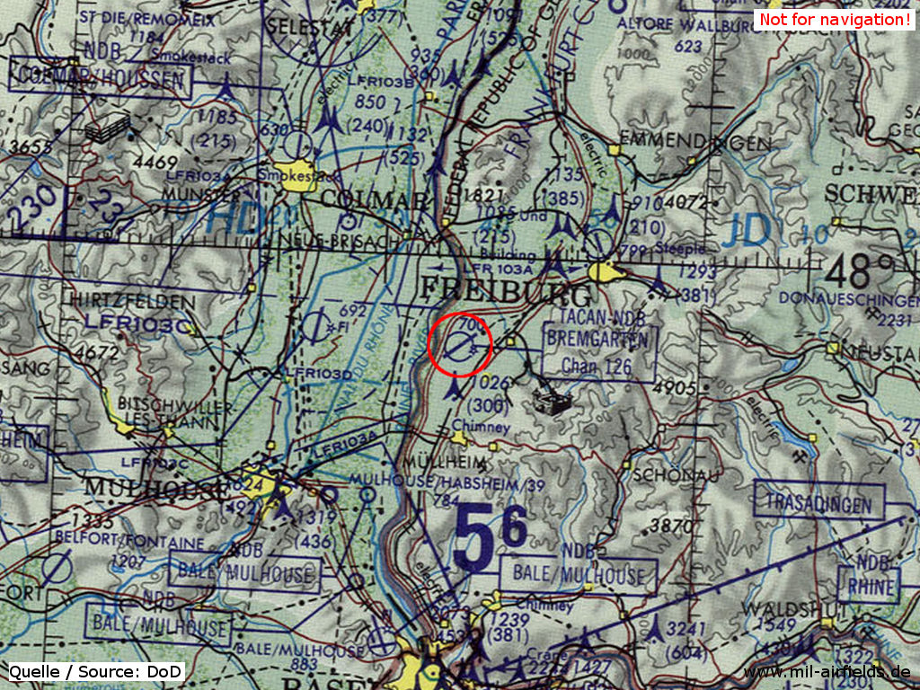 Der Fliegerhorst Bremgarten auf einer Karte 1981