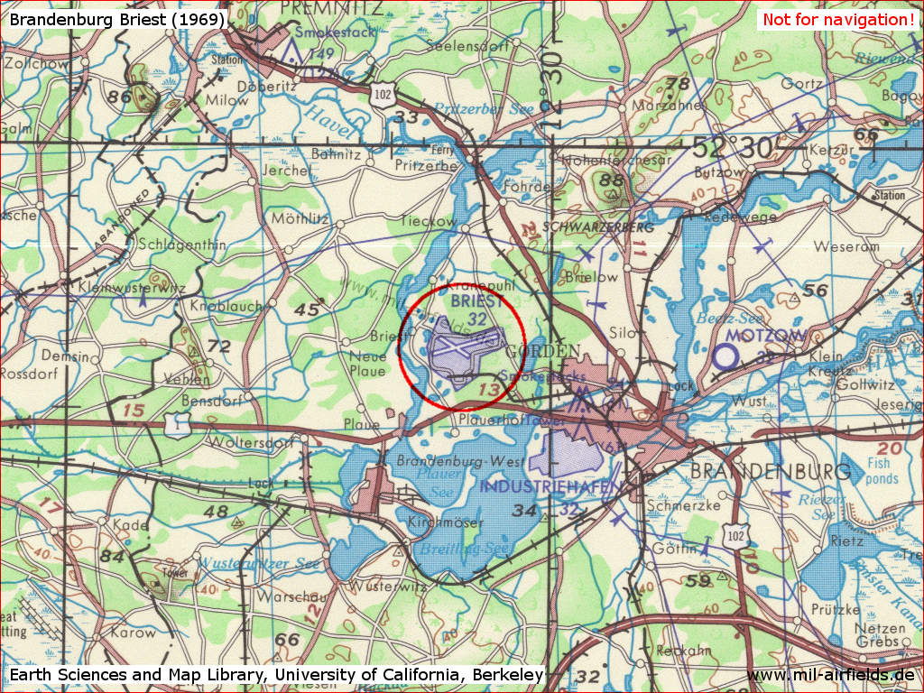 Flugplatz Brandenburg Briest auf einer US-Karte 1969
