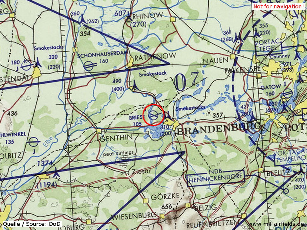 Der Flugplatz Brandenburg-Briest auf einer Karte des US-Verteidigungsministeriums aus dem Jahr 1972