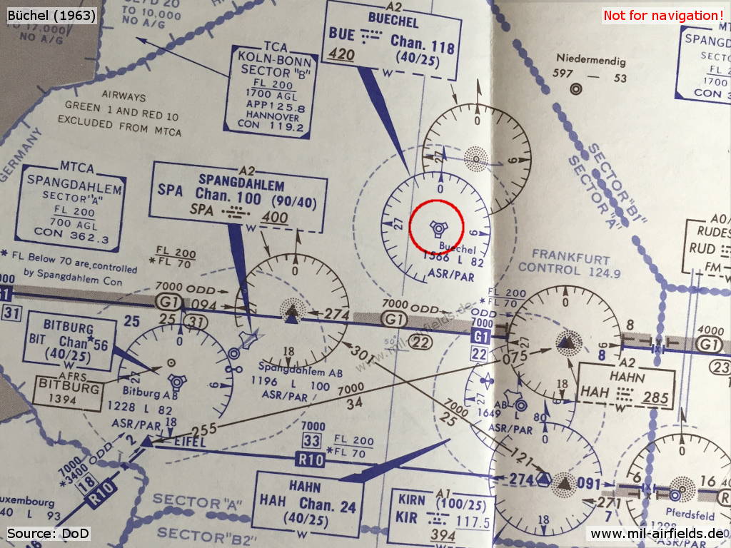 Karte mit Flugplatz Büchel 1963