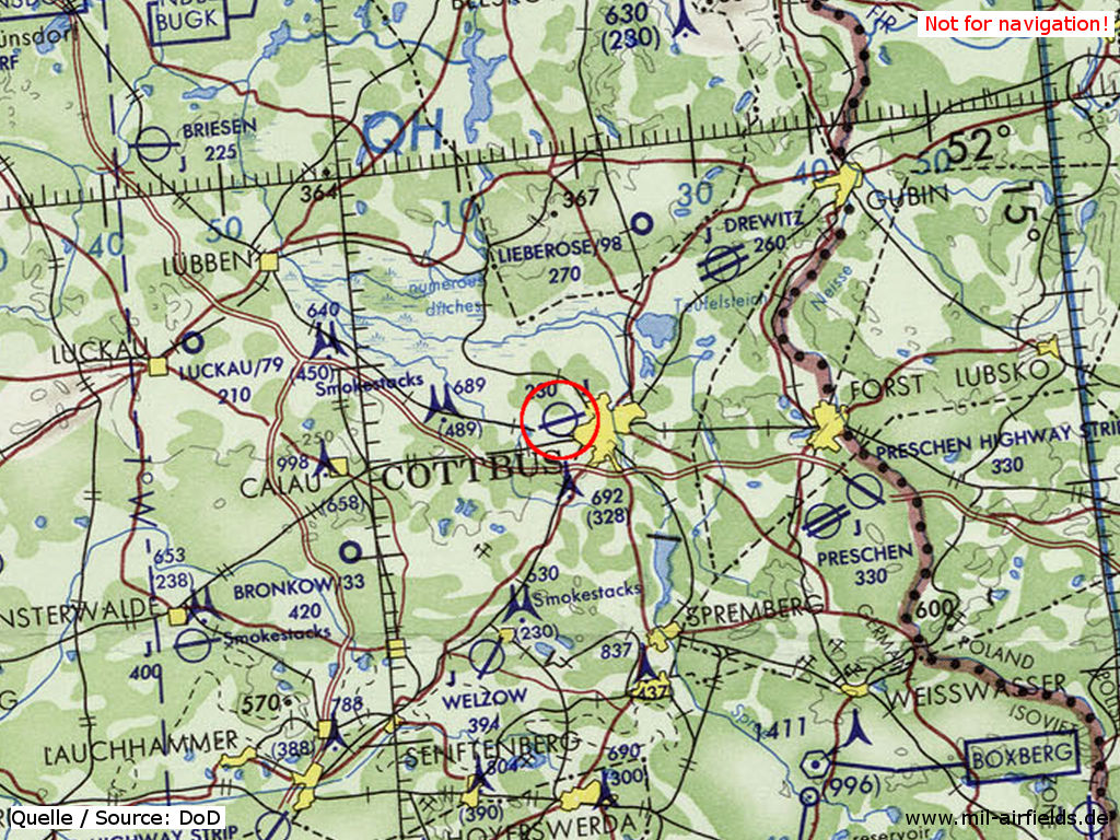 Der Flugplatz Cottbus auf einer Karte 1972