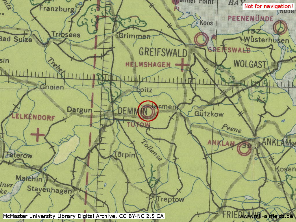 Flugplatz Tutow auf einer Karte 1943