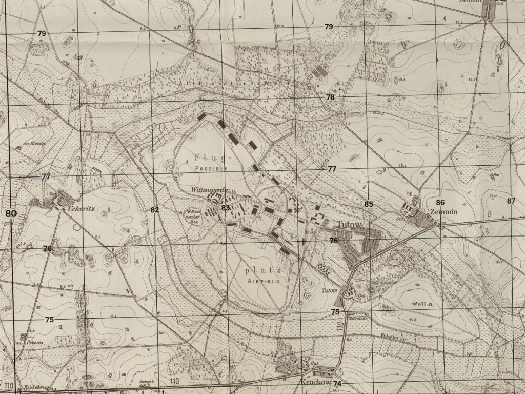 Tutow Air Base, Germany, on a map from 1952