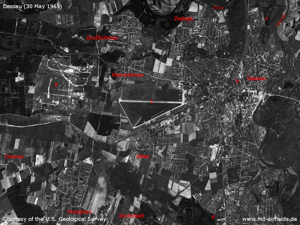 Chörau, Dessau, Dessau, Kochstedt, Germany, on a satellite image 1965