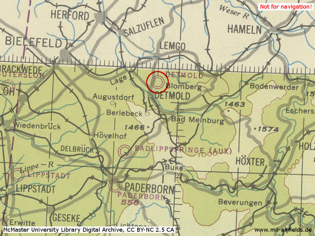 Detmold Air Base in World War II on map from 194x