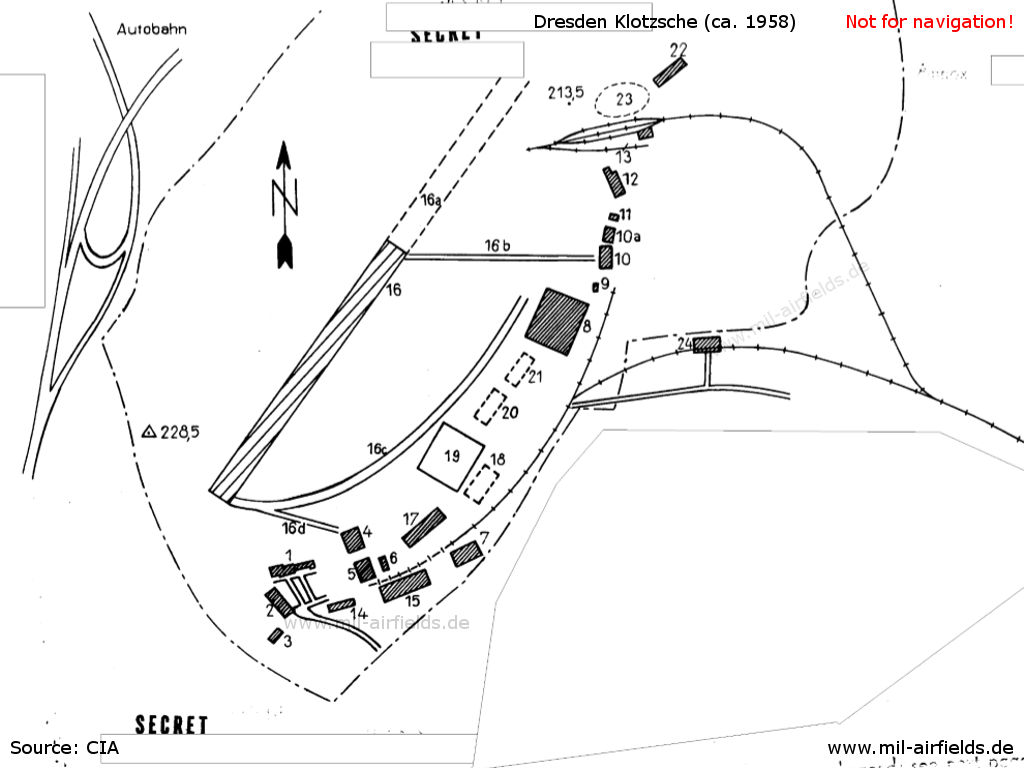 Skizze aus der Zeit des Ausbaus des Flughafens und des Flugzeugwerks Dresden, ca. 1958