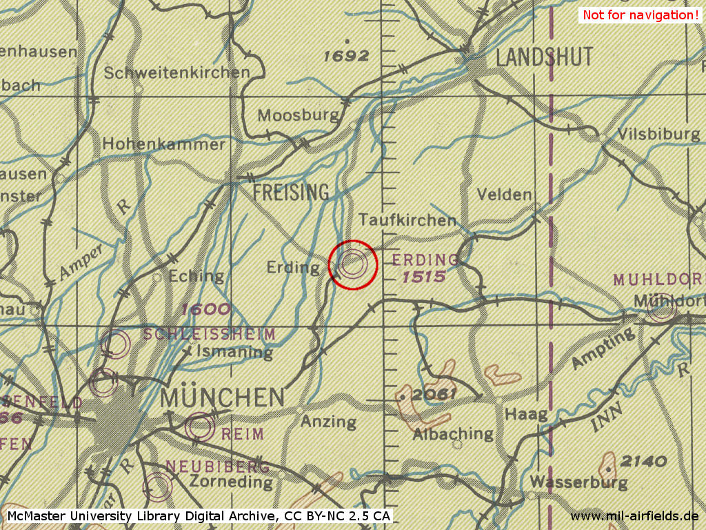 Fliegerhorst Erding im Zweiten Weltkrieg auf einer US-Karte