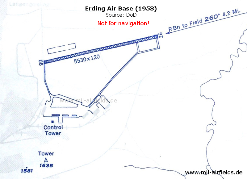 Erding US Air Base on a map 1953