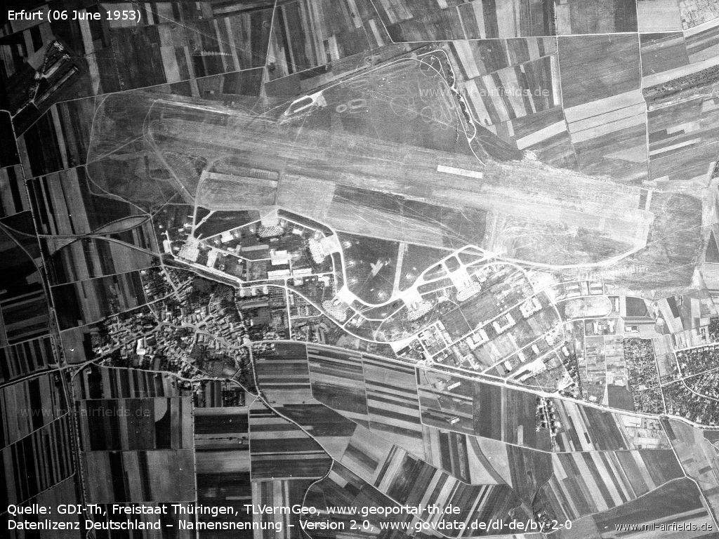 Aerial image of the Soviet air base Erfurt-Bindersleben 1953