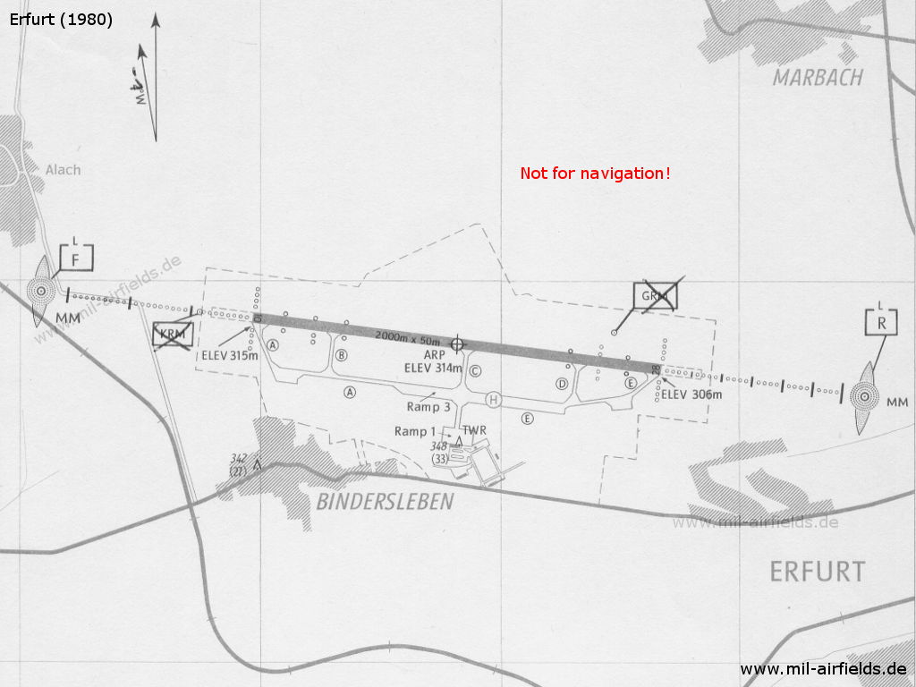 Map Erfurt Airport, East Germany 1980