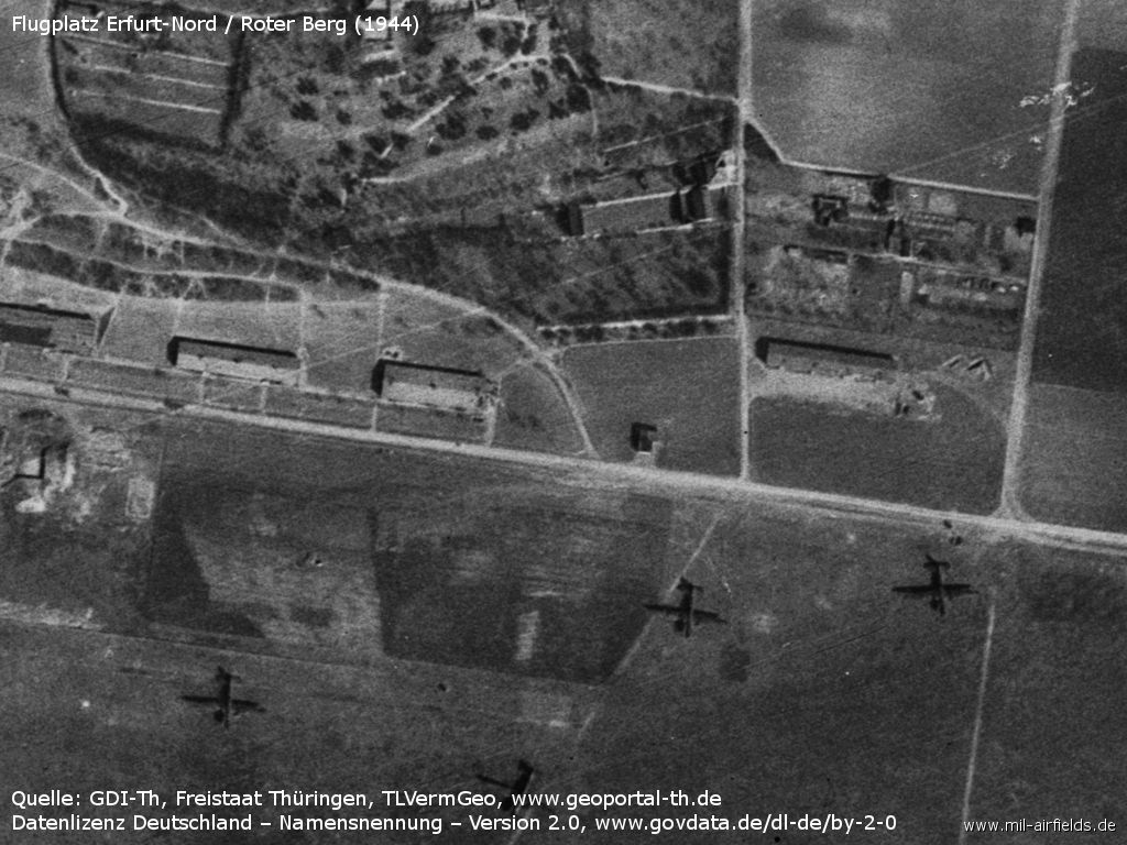 Airplanes parked below the Roter Berg at Erfurt, Germany